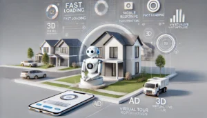 Modern real estate website design with AI chatbot, mobile-first layout, and 3D virtual tour features.